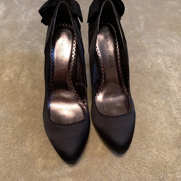 Rampage Black Normina Satiny Stilettos with Bow Size 8 - Picture 6 of 12